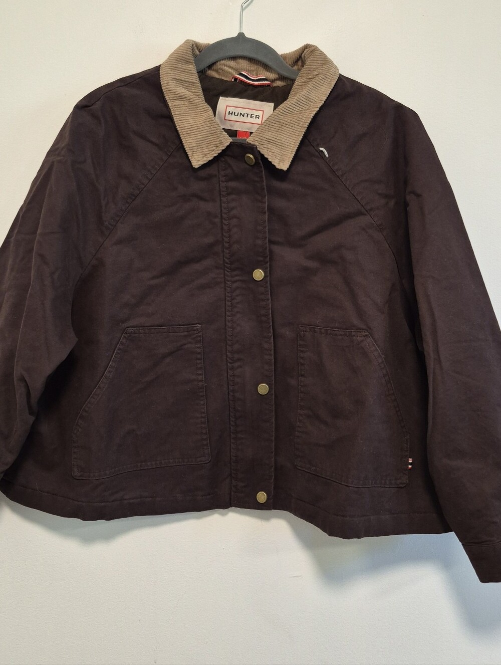 Hunter Barn Jacket Brown Canvas Corduroy Collar Boxy Oversized Sz L $149 NWT - Picture 3 of 16